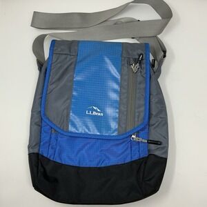 LL Bean Messenger Crossbody Bag Tablet Field Rip Stop Travel Blue Gray Black